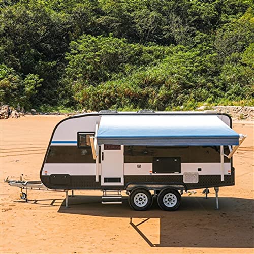 Aleko Automatic Retractable Rv Awning| 21' W X 8' L Motorized Crank Camper Awning| Vinyl Water Resistant Canopy, Uv Protection Sun Shade For Trailer, Motorhome, Travel Trailer| Blue Fade #TOP5