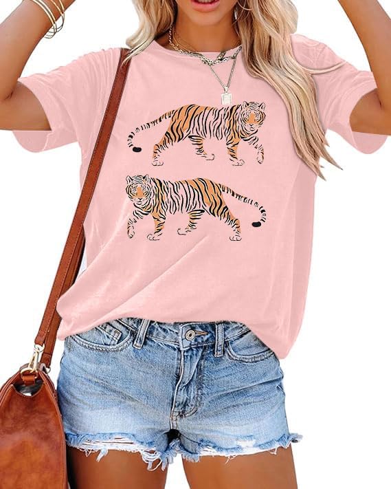 Tiger Shirt Women Vintage Animal Graphic T-Shirt Casual Short Sleeve Crewneck Tee Summer Loose Fit Tops - Image 4