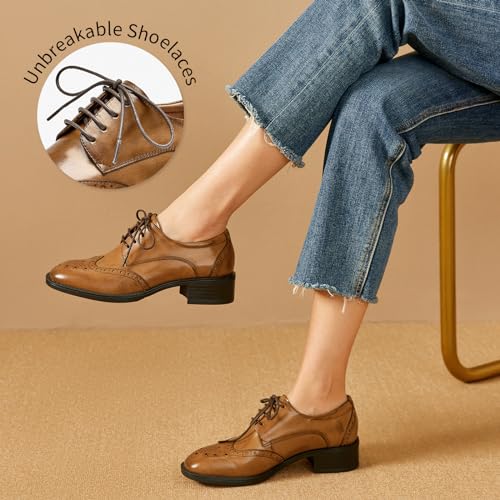Image of BEAU TODAY Oxford Shoes for Women Leather Brogue Wingtips Dress Shoes | Calskin Upper,Pigkin Lining,Pigskin Insole,Rubber Outsole,Lightweight,Anti-slip,Wear-resistant,Breathable,Black