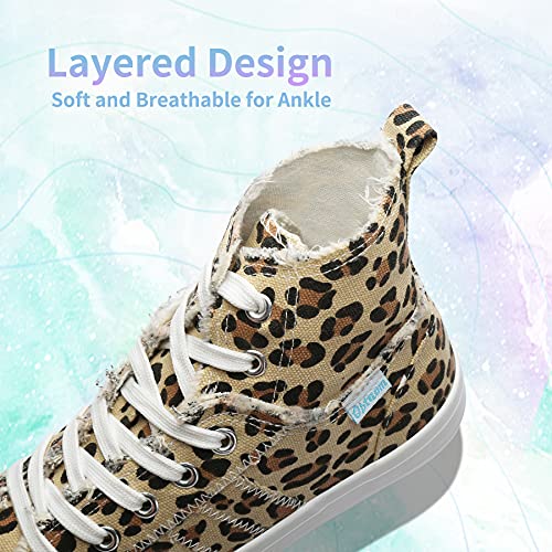 Obtaom Women High Top Canvas Sneaker Casual Mid Fashion Walking Shoe Comfortable Memory Foam Hi Skate Shoes（Leopard Us5） #TOP6