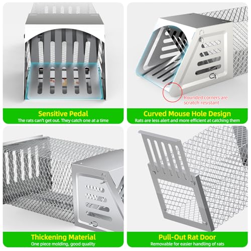 2025 Humane Rat Trap Outdoor Chipmunk Rodent Trap Humane Mouse Trap Indoor Squirrel Trap,Metal Humane Rat Mouse Live Cage Trap,Sensitive Pedal Trigger,Live Animal Trap for Moles,Voles,Rodents,Mice - Thumbnail 5