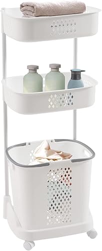 Miniatura 3 de TFCFL Cesta clasificadora cesta de lavandería rodante de 3 niveles cesta clasificadora de lavandería con ruedas cesta de almacenamiento de ropa
