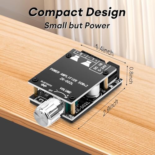 Image of Hexonix ZK-502L TPA3116 MINI Bluetooth 5.0 Wireless Audio Digital Power Amplifier Board 50W x 2 with Switch and Adjustable Volume with shell