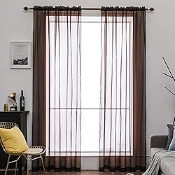 MIULEE Cortinas Poliéster Translúcida Fresca Transparente Salon Ventana Visillo Moderno para Sala Cuarto Dormitorio Habitación Comedor Cocina Salón Sala de Esatr 2 Unidades 140 x 215cm Café