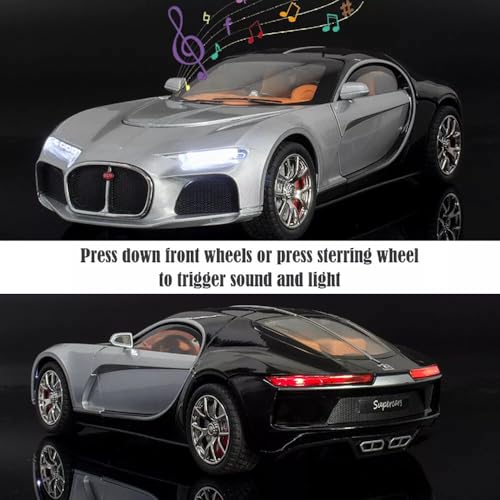Image of 1:24 Scale Bugatti Toy Car for Kids Atlantic Model Car Diecast Metal Light Sound Pull Back Openable Door
