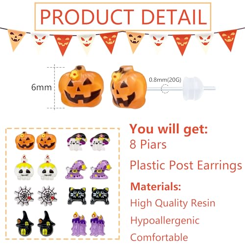 Plastic Earrings for Sensitive Ears Pumpkin Studs Halloween Earrings for Women2
