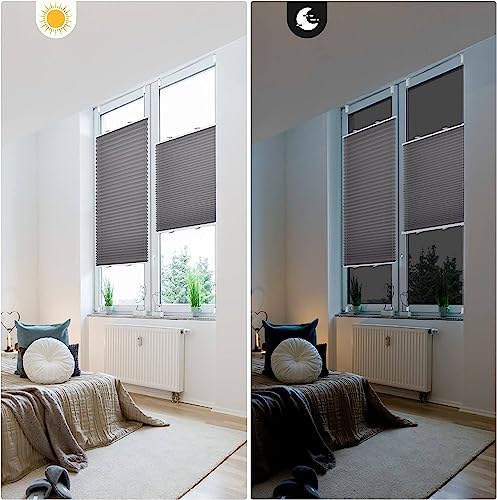BelleMax Plissee ohne Bohren Klemmfix, Anthrazit 40x130cm(BxH), Easyfix lichtdurchlässig Sichtschutz und Sonnenschutz, Jalousie Plisseerollo mit Klemmträger, Faltrollo für Fenster & Tür