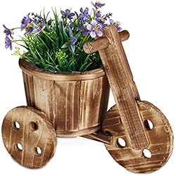 Macetas Flores Exterior Relaxdays Macetero Madera Bicicleta, Decoración Jardín, Maceta Flores Exterior, Redondo, 25x30x16,5 cm, Marrón Natural