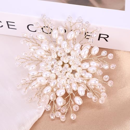 Image of Elegant Pearl Brooch Pins for Women, Brooch Lapel Pin Scarf Shawl Costume Pin Hat Bag Suit Dress Accessories CZ Pearl Brooches and Pins