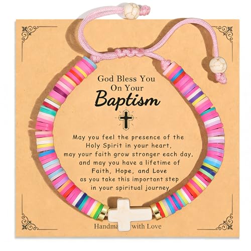 Image of Baptism Gifts for Girl, Catholic Cross Bracelet First Holy Communion Baptism Confirmation Decorations Favors for Daughter Granddaughter Niece Goddaughter