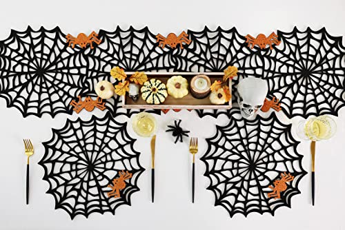 Feuille Halloween Table Runner 12X47 Inch Felt Glitter Spider Web Table Runner Black Orange Table Runner Perfect For Halloween Decorations Indoor And Scary Nights #TOP3