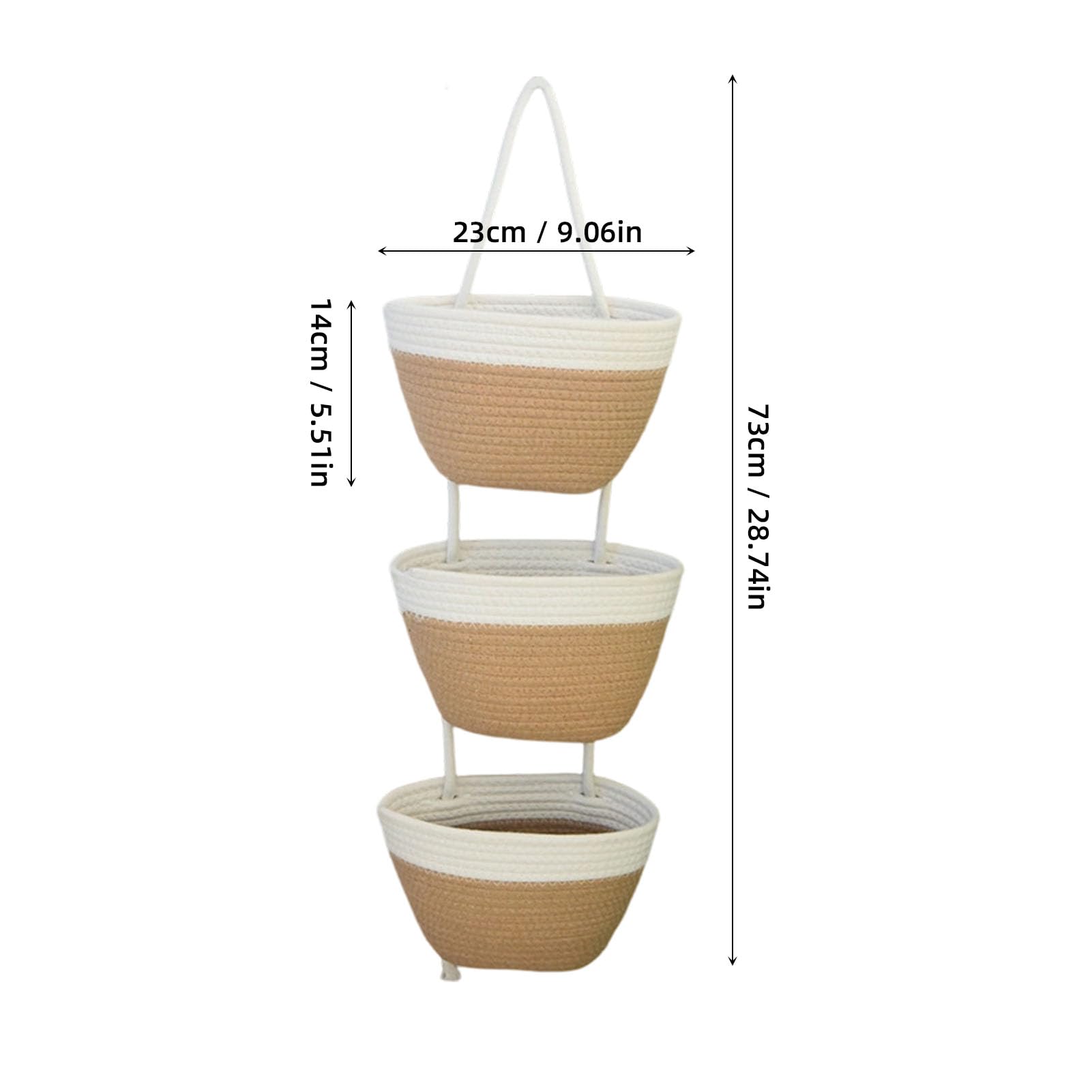 3 Tier Cestino Appeso, Organizzatore da Parete con Corde in Cotone Morbido Rimovibile con 3 Cestini Indipendenti, per Soggiorno Camera da Letto Ripostiglio (Cachi bianco)