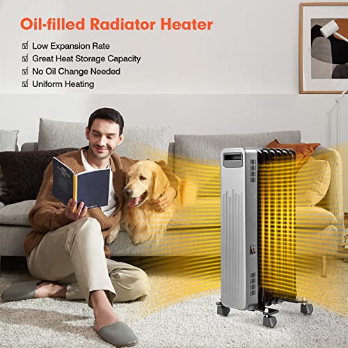 PETSITE Oil Filled Radiator Heater, 1500W Space Heater with 3 Heating Modes, Tip Over & Overheat Protection, Electric Oil Heater for Home Office Hotel, ETL Certification, Black - Thumbnail 4