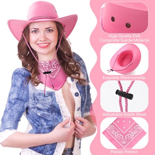 Image of Zhanmai 12 Pcs Cowboy Hat and Bandana Cowboy Cowgirl Hats Bulk Western Party Costume Halloween Accessory