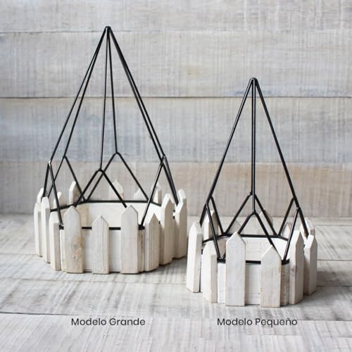Hogar y Mas Jaula Decorativa de Metal Forjado y Madera Natural para decoración - Diseño Geométrico - France Pequeño