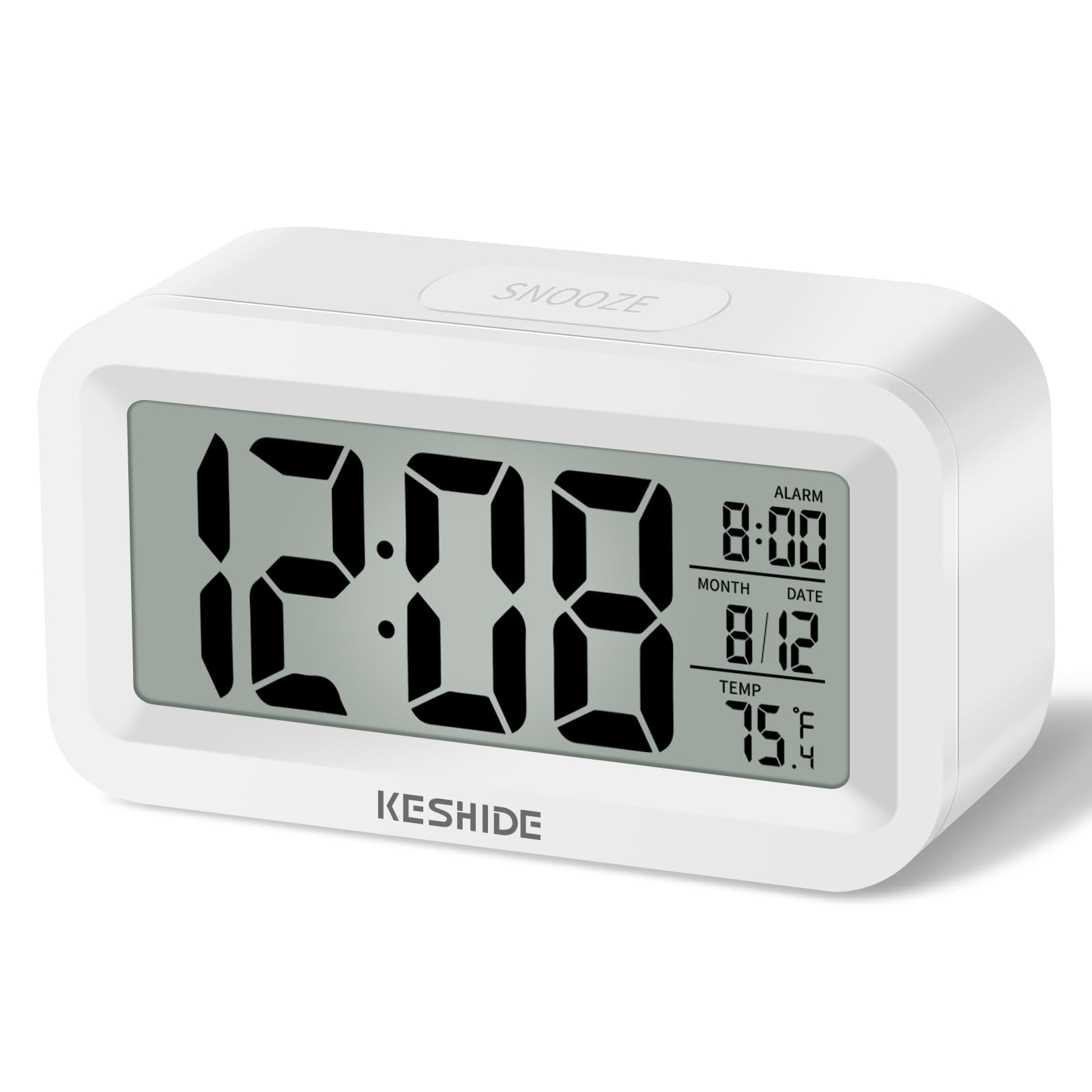 KESHIDE Travel Digital Alarm Clock Battery Operated with Indoor Temperature Desk Small Clock Snooze Model 12 24H Display