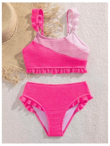 OYOANGLE Girl's Two Piece Swimsuit Ruffle High Waisted Bikini Set Cute Color Block Bathing Suit3
