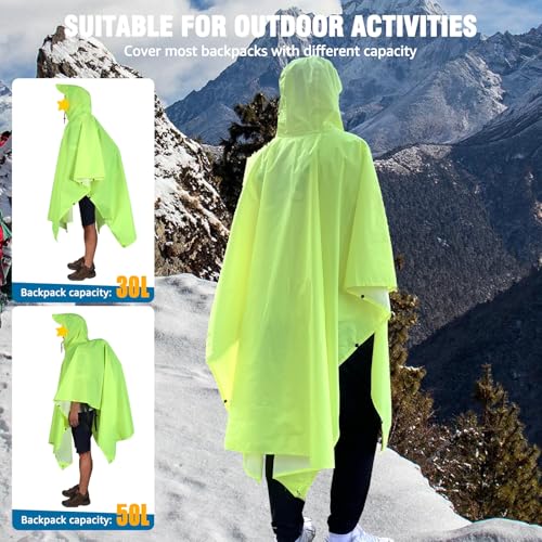 ANYOO Hooded Rain Poncho for Adults Waterproof Lightweight Rain Coats for Men Women Reusable Rain Jacket for Emergency Camping Outdoor Activities