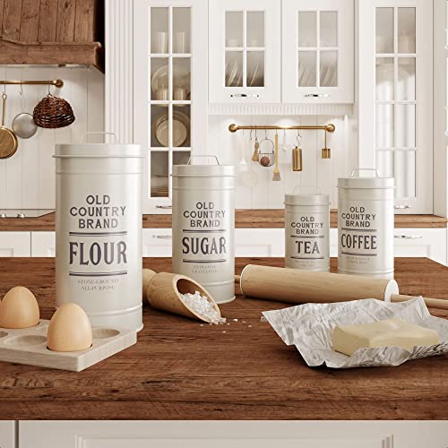 Barnyard Designs Bread Box Holder And Canister Set Bundle, Old Country Brand, Rustic Farmhouse Kitchenware Decor For Countertop, White #TOP3