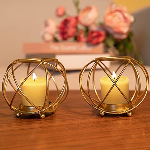Qingbei Rina 2 soportes para velas de té, centros de mesa para mesa de comedor, decoración de Halloween, otoño, Navidad, sala de estar, boda, fiesta, eventos, regalo (dorado) Cover