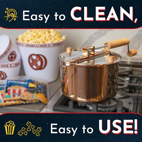 Original Whirley Pop Popcorn Machine – 3-Minute Stovetop Popcorn Maker, Home Movie Night, Movie Snacks, Game Night Snacks – Wabash Valley Farms – Stainless Steel Pot With Metal Gears – (Copper) - Image 6