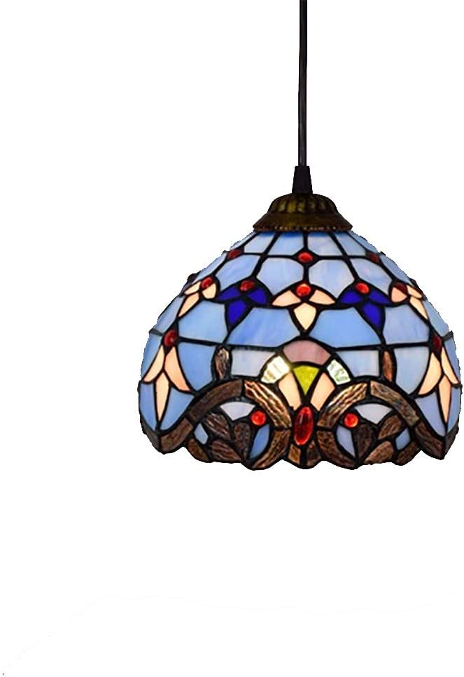 8 Inch Mini Pendant Lamp Tiffany Style Stained Glass Vintage Baroque Shade Pendant Light Ceiling Hanging Light Fixture for Corridor Hallway Entrance Dining Room,A