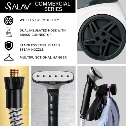 SALAV Heavy Duty Commercial Full-Size Garment Steamer with Foot Pedals and Extra Large 3L (101.5 oz) Water Tank, 1800 watts, 90+min of Continuous Steam (White) by SALAV - Image 3