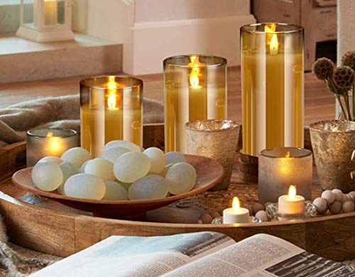 Image of LTETTES Rechargeable LED Candles with USB C Type Wireless Charging Pad | Real Wax Flameless Pillar Candles with Remote Control | Flickering Wick for Home Decor, Wedding, Birthday & Gifting | Gold