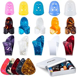 Olycism Guitar Picks Accessories with Pick Holder Varisized Silicone Fingers Picks Protectors & 0.46mm Picks 5 PCS Each & 10 PCS Guitar Thumb Finger Picks for Acoustic Electric Guitar Bass Ukulele