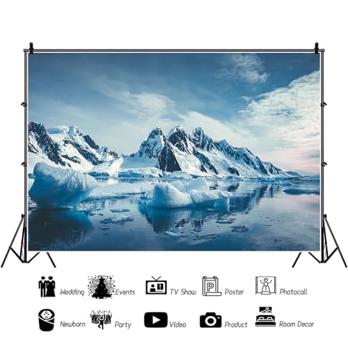 SDOTPMT 8x6ft South Polar Iceberg Polyester Backdrop Polar Sea Blue Sky Natural Melting Snow Mountain Photography Background Outdoor Adventure Travel Portraits Photo Studio Props Wallpaper - Image 2