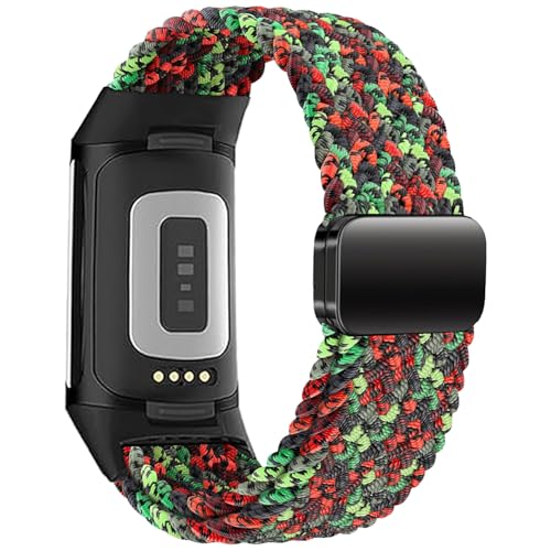 Sundara Correa Braid nailon compatible Fitbit Charge 6 Correa magnética elástica tela suave cierre ajustable Compatible Fitbit Charge 5 Charge 6 Repuesto para pulsera actividad Para hombre mujer