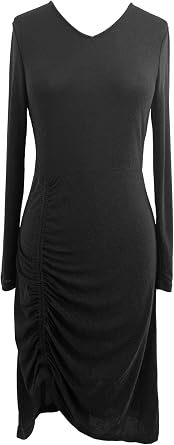 MISSCHEN Womens Metallic Glitter Midi Dress Long Sleeve V-Neck Ruched Bodycon Cocktail Wedding Guest Party
