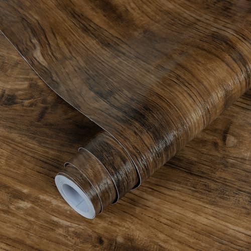 Decoroom Film autocollant pour meubles - Aspect bois - 30 x 200 cm - Marron foncé - Étanche - Décoration pour meubles, mur, cuisine, plan de travail, armoires de cuisine, tables, étagères