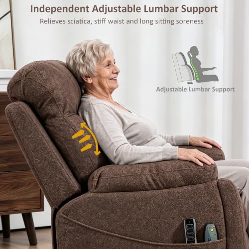 Image of 4 Motor Power Lift Recliner Chair for Big Tall 400LBS, Independent Headrest Backrest Footrest Control Lumbar Support, 25.5 inch Wide Oversized Electric Recliner with Massage Heat, Brown