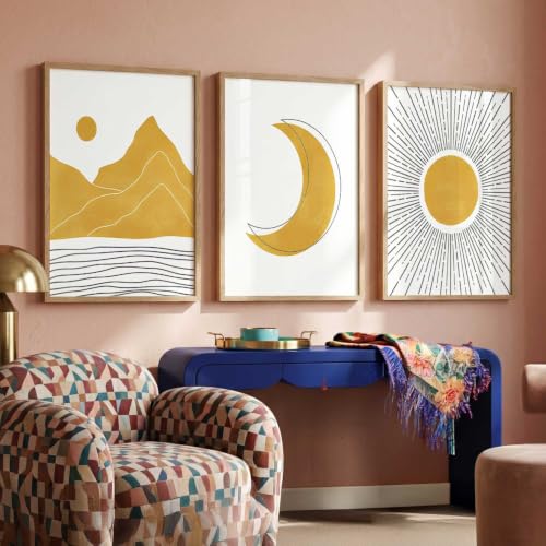 Image of kotart Home Decor Boho Painting Decorative Wall Art | Aesthetic poster With Frame For Living Room Bed Room Hotel Wall Decor Digital Reprint Set of 3 (35x37 Inch)