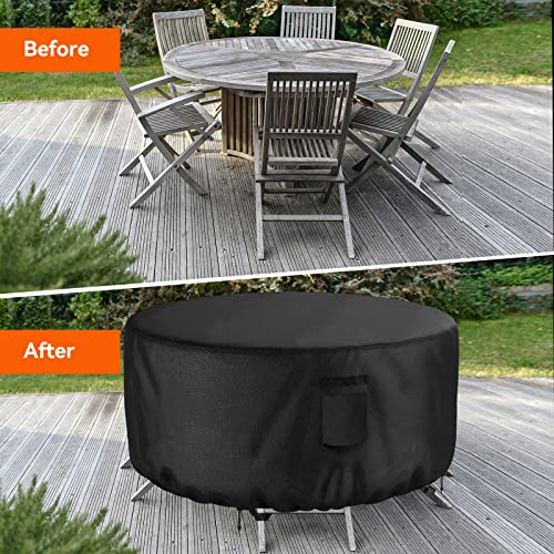 Vgyue Round Patio Furniture Covers, 100% Waterproof Uv Resistant Anti-Fading Outdoor Furniture Table Chair Cover, Heavy Duty 600D Fire Pit Cover, 96" Diax28 H, Black #TOP4