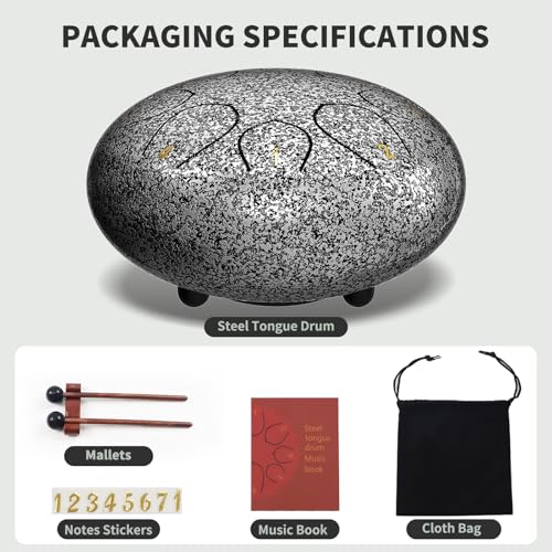 Image of Rain Drum for Outside Garden, 6 Inches 8 Notes Steel Tongue Chakra Drums, Waterproof Meditation Rain Chime, Musical Instruments for Adult Gift with Bag, Music Book, Drum Mallets (Star Sliver)