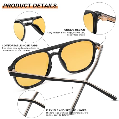Pro Acme Aviator Sunglasses for Womens Mens - 70s Large Square Double Bridge Retro Sun Glasses3