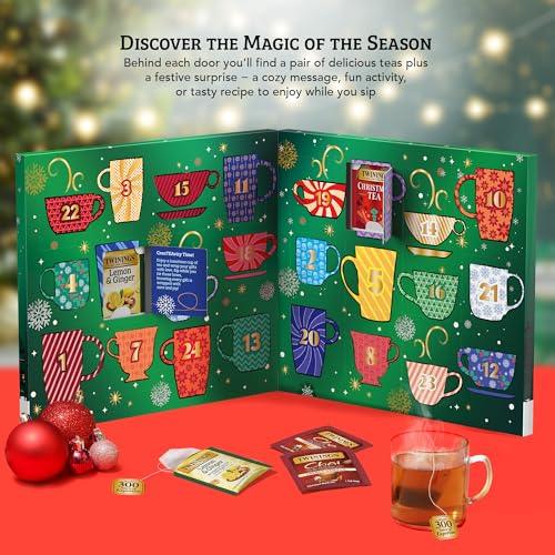 Image of NEW Twinings Tea Advent Calendar Gift Set, 24-Day Holiday Sampler with Black, Green & Herbal Teas, Christmas Countdown Box for Tea Lovers, Brew Joy Together, 48 Count (Pack of 1), 48 Tea Bags