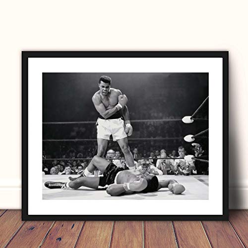 Framed Art Muhammad Ali Framed Wall Art Decor Poster | Muhammad Ali Vs. Sonny Liston Boxing Gym Art Print | Knock Out Poster For Living Room Bedroom | 20 X 16 X 20 Inches #TOP1