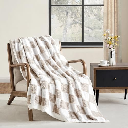 Image of CREVENT 50''X60'' Ultra Soft and Plush Reversible Microfiber Throw Blanket for Couch Sofa and Bed (Checkered Beige)