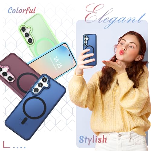 Image of for Samsung Galaxy S25+ Plus Case, Matte Magnetic Phone Case with 1 Screen Protector, Support for Magsafe, Translucent Frosted Shockproof Protective Cover for Samsung Galaxy S25+ Plus, Navy Blue