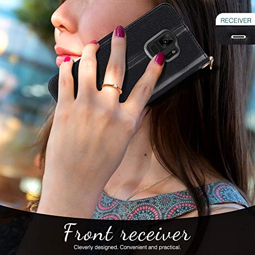 Fyy Luxury Pu Leather Wallet Case For Samsung Galaxy S9, [Kickstand Feature] Flip Phone Case Protective Cover With [Card Holder] [Wrist Strap] For Samsung Galaxy S9 Black #TOP6