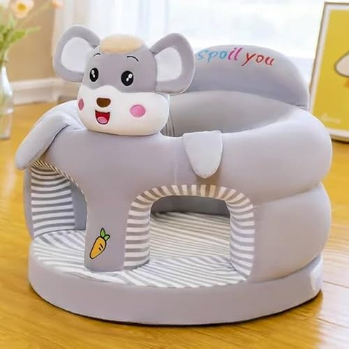 Baby Support Seat Soft Plush Youngsters Chair with Backrest - Grey Cartoon Design