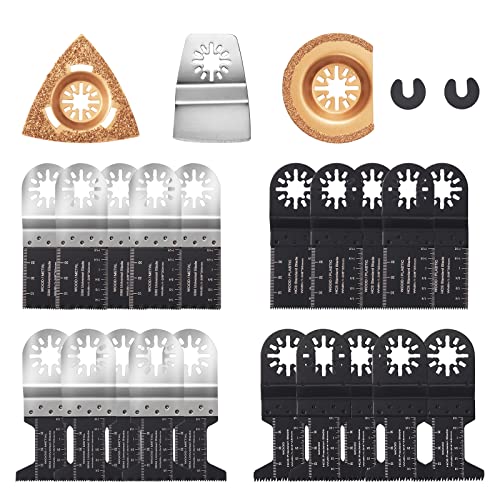 Sägeblätter Set, 23 tlg Sägeblätter Kit, Multifunktionswerkzeug Zubehör Multitool sägeblätter zum Schleifen/Schneiden, Universal Multitool Zubehör für Metall, Holz, Kunststoff usw Cover