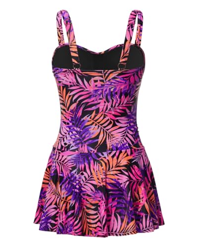 Image of Aqua Eve One Piece Swim Dress Tummy Control Swimsuit with Skirt Modest Bathing Suit Vintage Swimdress