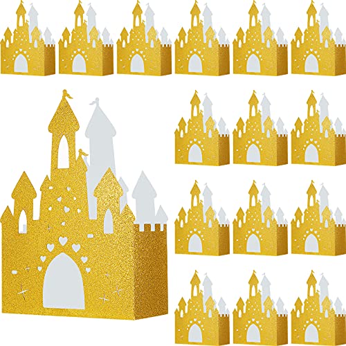 20 Pieces Gold Castle Table Centerpiece Princess Theme Castle Princess Party Supplies Gold Glitter Party Favor Box Foil Candy Present DIY Treat Box for Table Decoration Guest Birthday Baby Shower