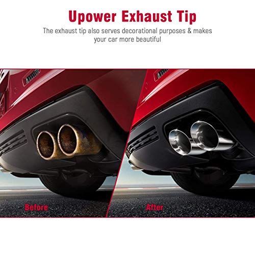 Upower Dual Exhaust Tip 3 Inch Inlet 3" Outlet 9.5" Long Tail Pipe Double Wall Polished Stainless Steel #TOP7