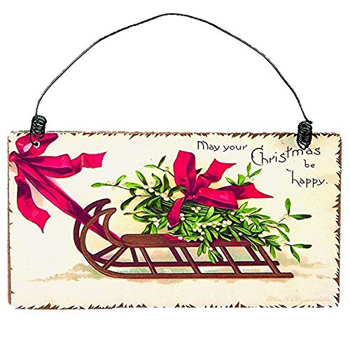 TOYLAND May Your Christmas Be Happy - Cuadro para Colgar (13 cm), diseño de Trineo con muérdago