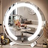 FENNIO Vanity Mirror with Lights, 13 inch COB LED Lighted Makeup Mirror, Round Makeup Mirror with Lights with 3-Color Lighting, 360° Rotation, Dimmable for Tabletop, Bedroom